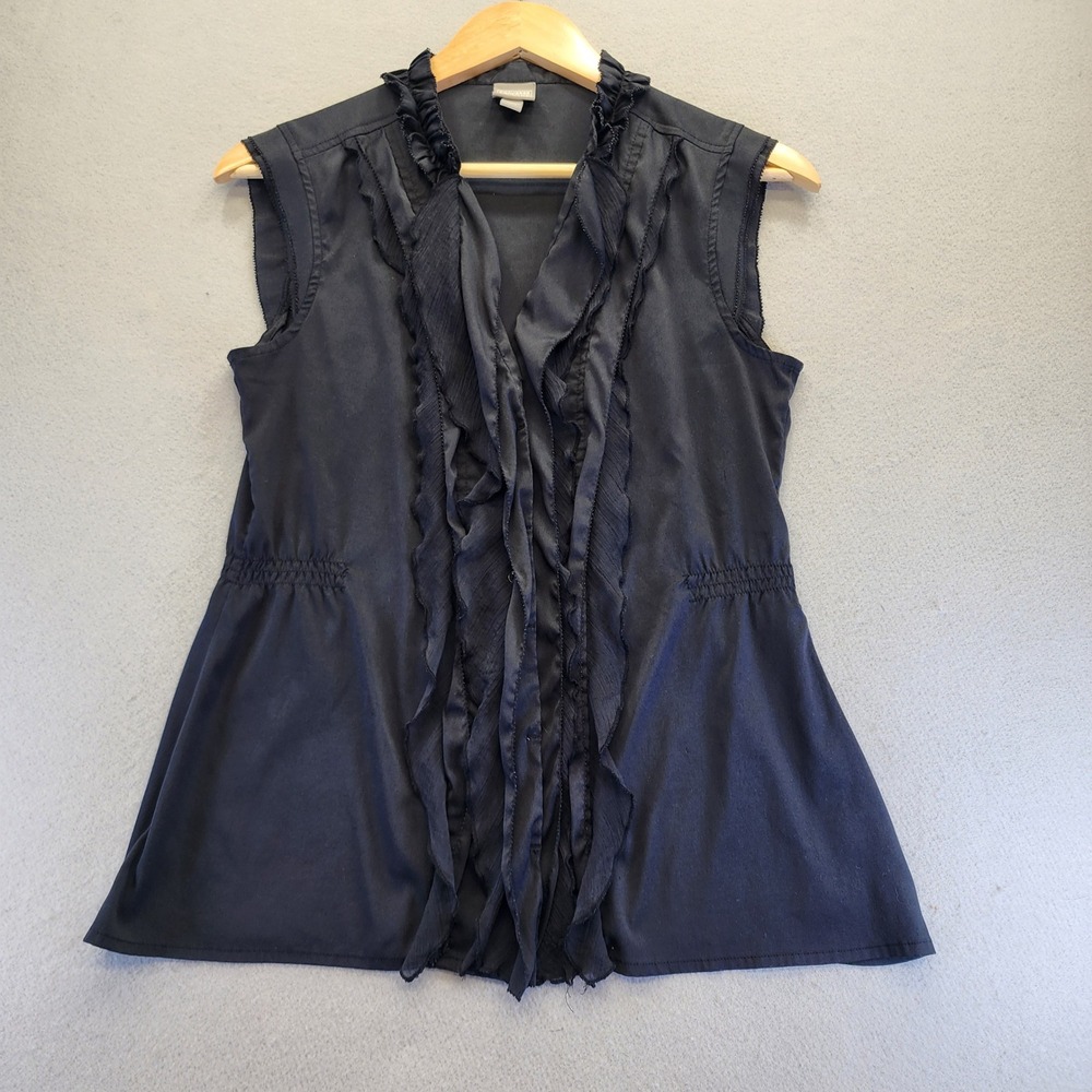 Converse One Star Womens Black Ruffle Front Sleeveless Smocked Waist Top‎ M Y2K